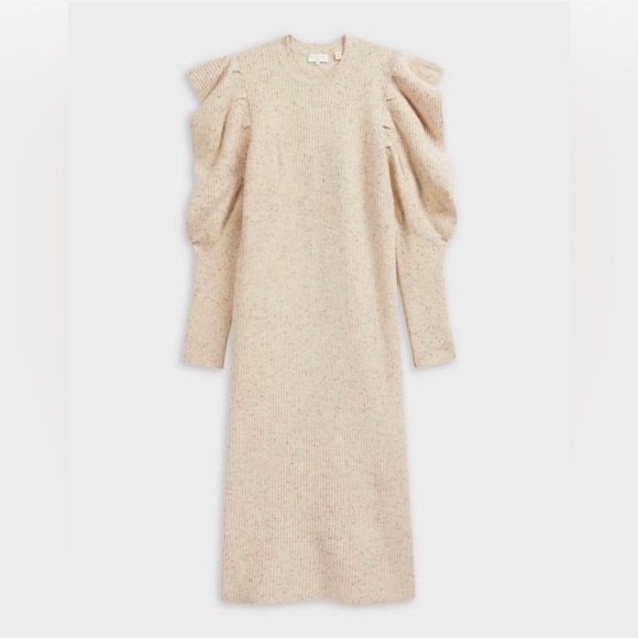 Ted Baker MARNIAA Wool Knit Sweater Midi Dress Puff Sleeve Cream Beige Sz 2/M - Picture 3 of 15